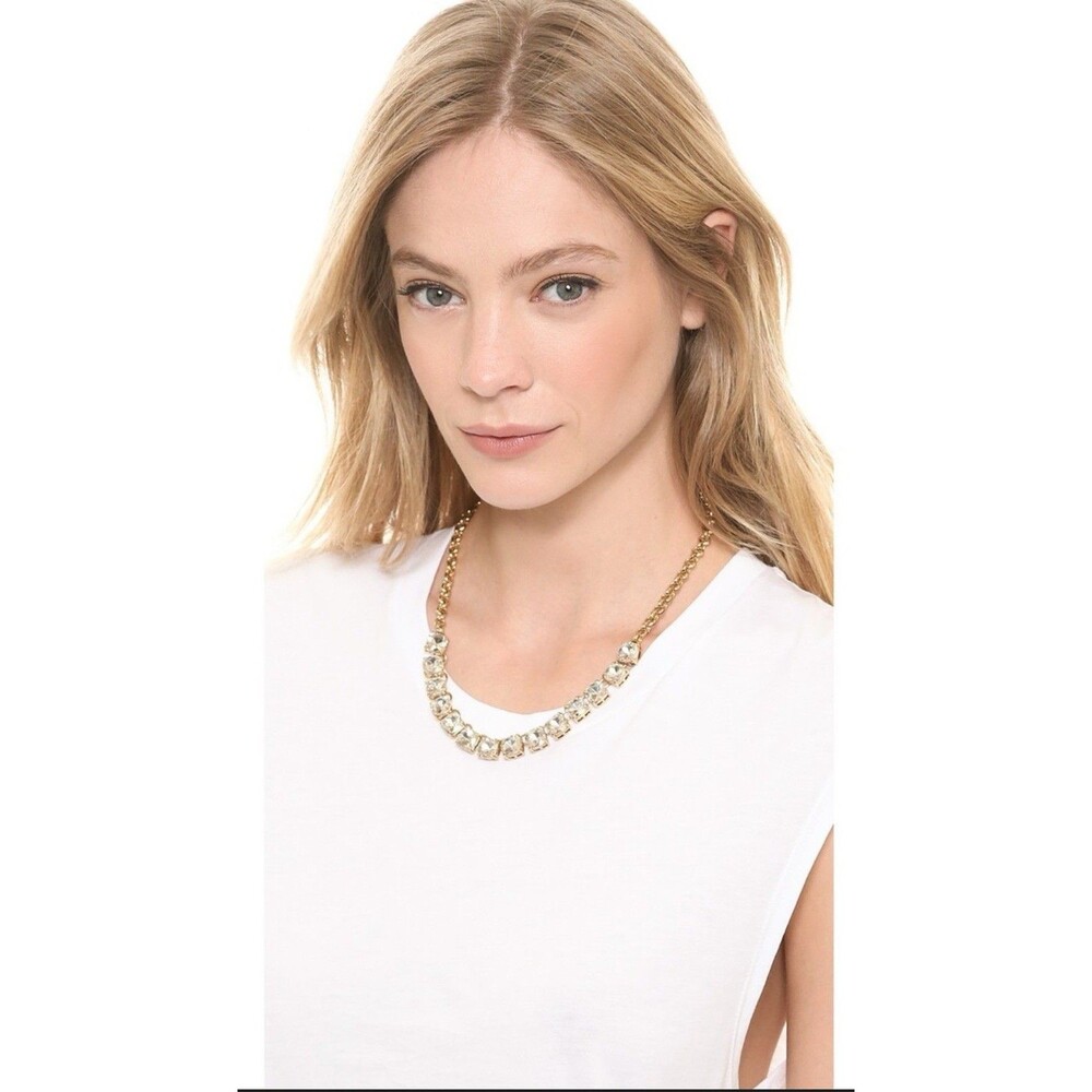 Kate Spade Squared Away Bib Necklace Goldtone and Clear Crystal Sparkling Collar